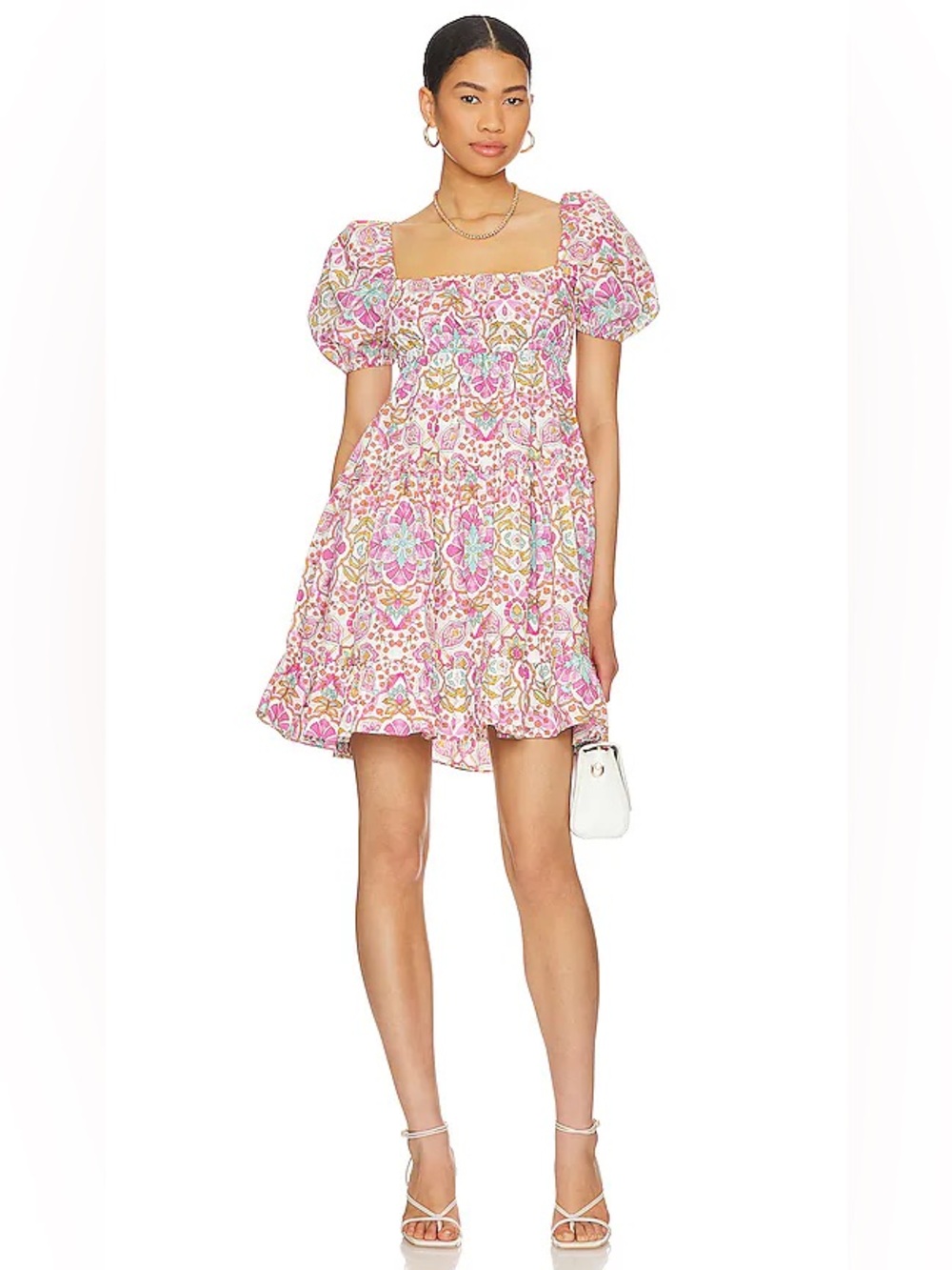 NWT Misa Los Angeles Pink Floral Puff-Sleeve Mini Dress - 100% Cotton